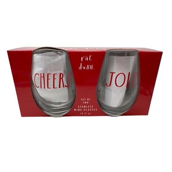 Rae Dunn Christmas Wine Glass Set Festive Holiday LL Barware Red Clear Drinkware - Picture 7 of 10